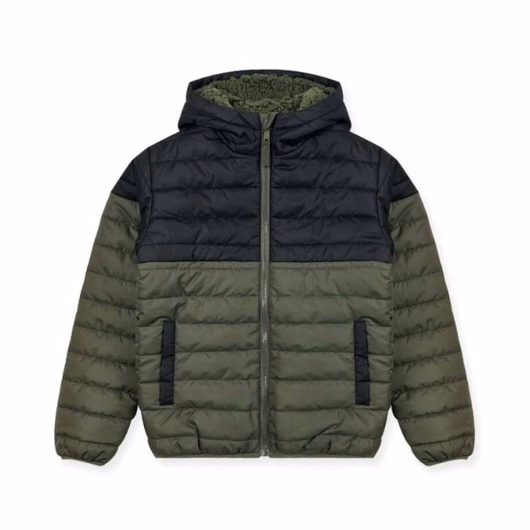 Boys' Hooded Sherpa Lined Colorblock Jacket Olive 2T-4T