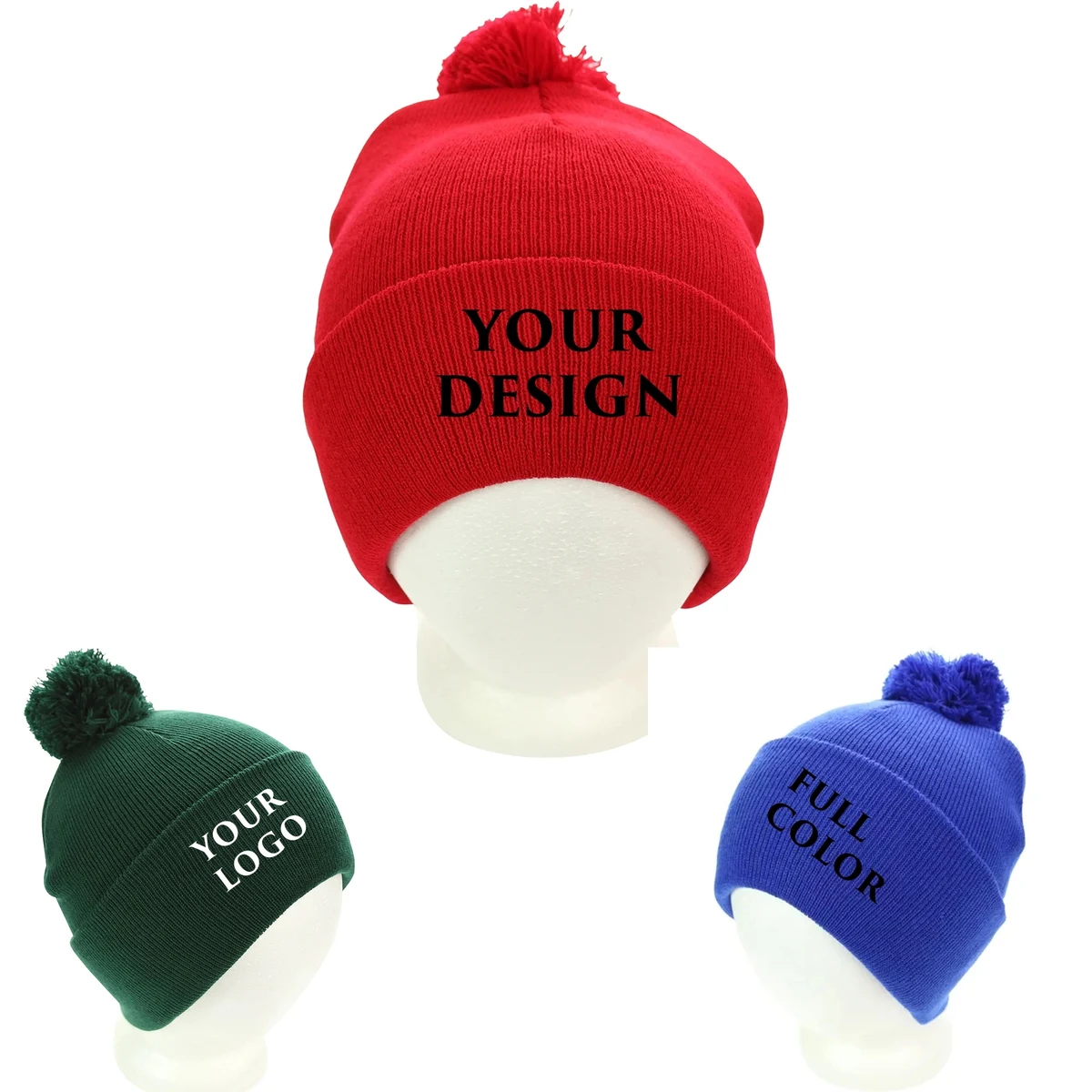 Knit Strip Pom Beanie 1