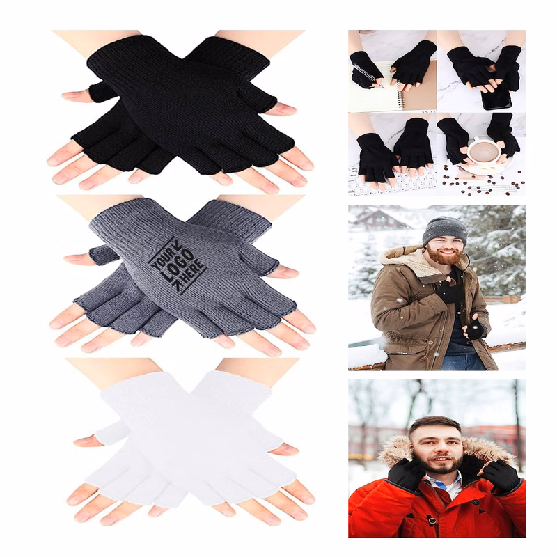 Winter Half Finger Knit Gloves for Women Men