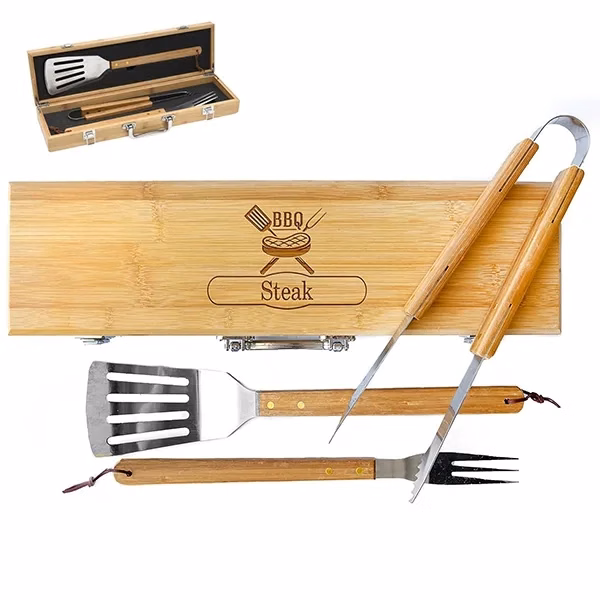 BBQ Grilling Set with Personalized Bamboo Case