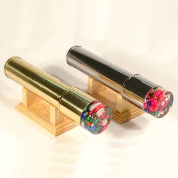 Metal Gold Oil Kaleidoscope with Rotating Chamber/ wood base. 1