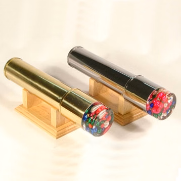 Metal Gold Oil Kaleidoscope with Rotating Chamber/ wood base.