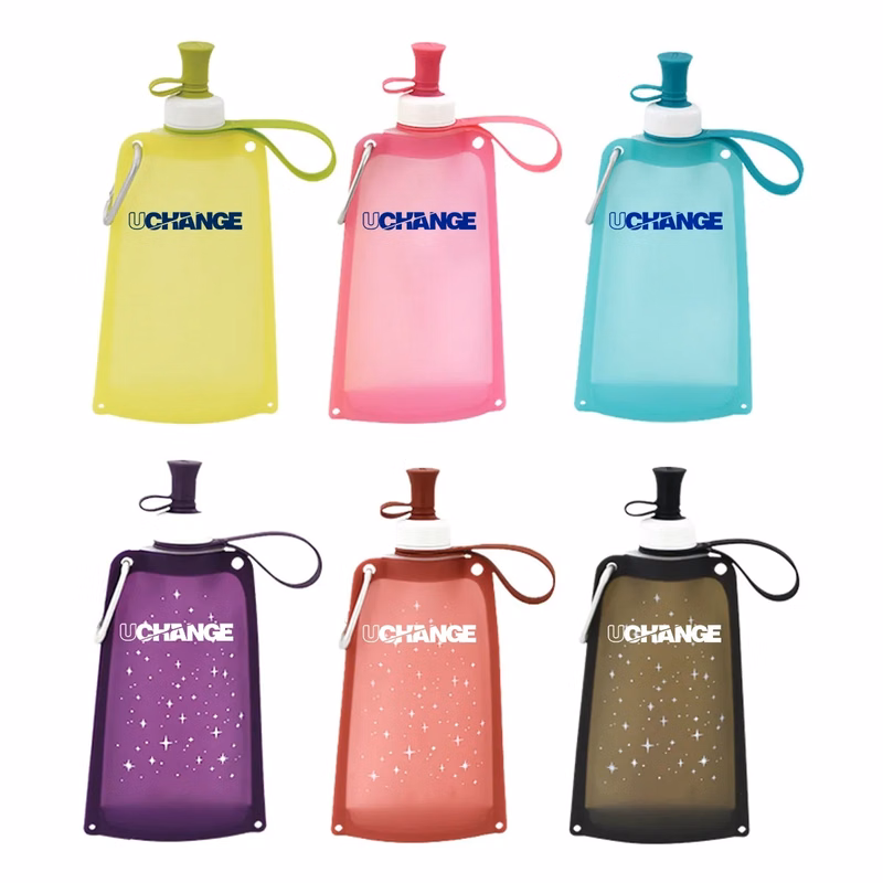 17oz Collapsible Silicone Water Bottle With Carabiner
