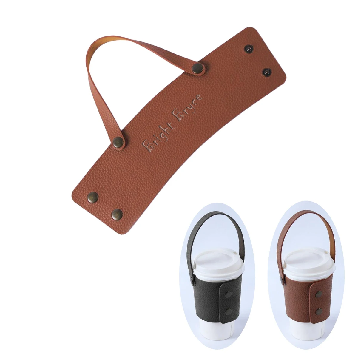 PU Leather Cup Sleeve With Handle Drink Holder Coffee Carrier 1