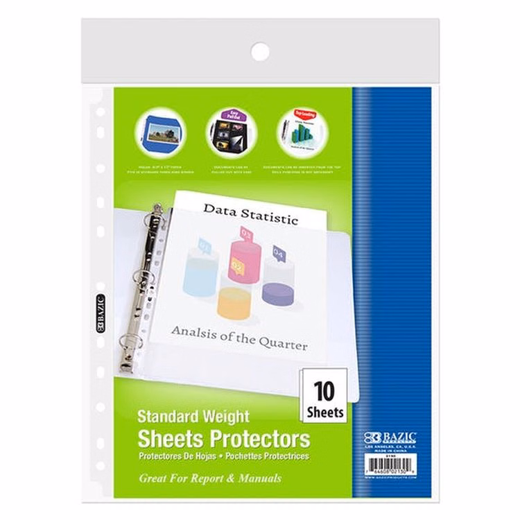 Top Loading Sheet Protectors - 10 Pack Standard Weight