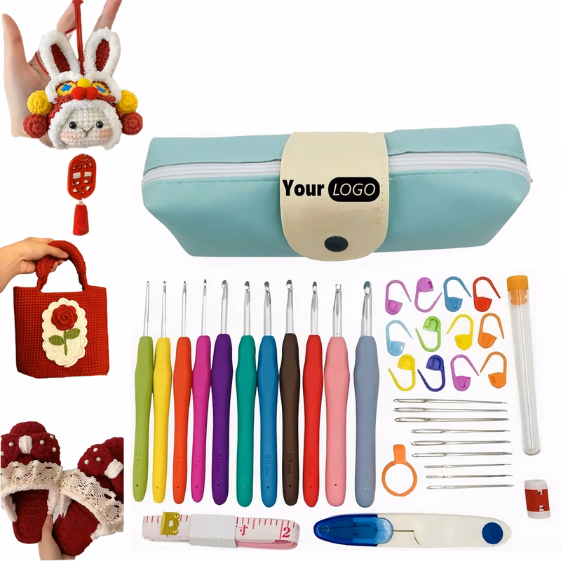 Premium Rainbow TPR Crochet Hook Set With Storage Bag