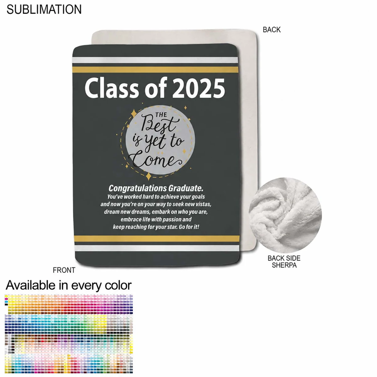 Graduation Blanket in Plush Sherpa Faux Wool Lined Micro Mink, 60x80, Queen Bed size, Sublimated 1