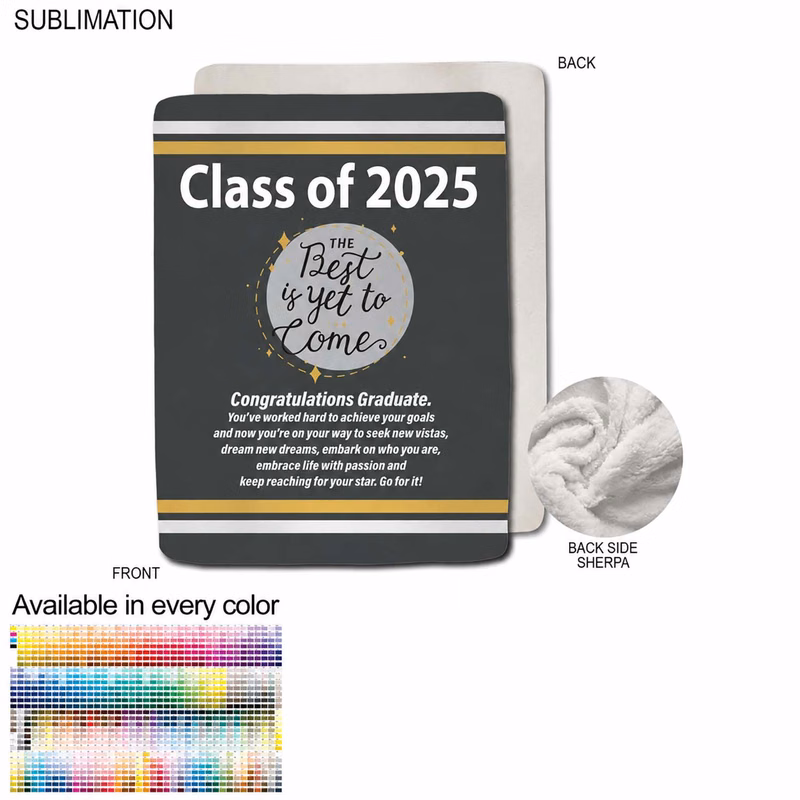 Graduation Blanket in Plush Sherpa Faux Wool Lined Micro Mink, 60x80, Queen Bed size, Sublimated