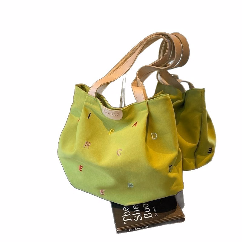 Embroidered Letter Canvas Tote Bag