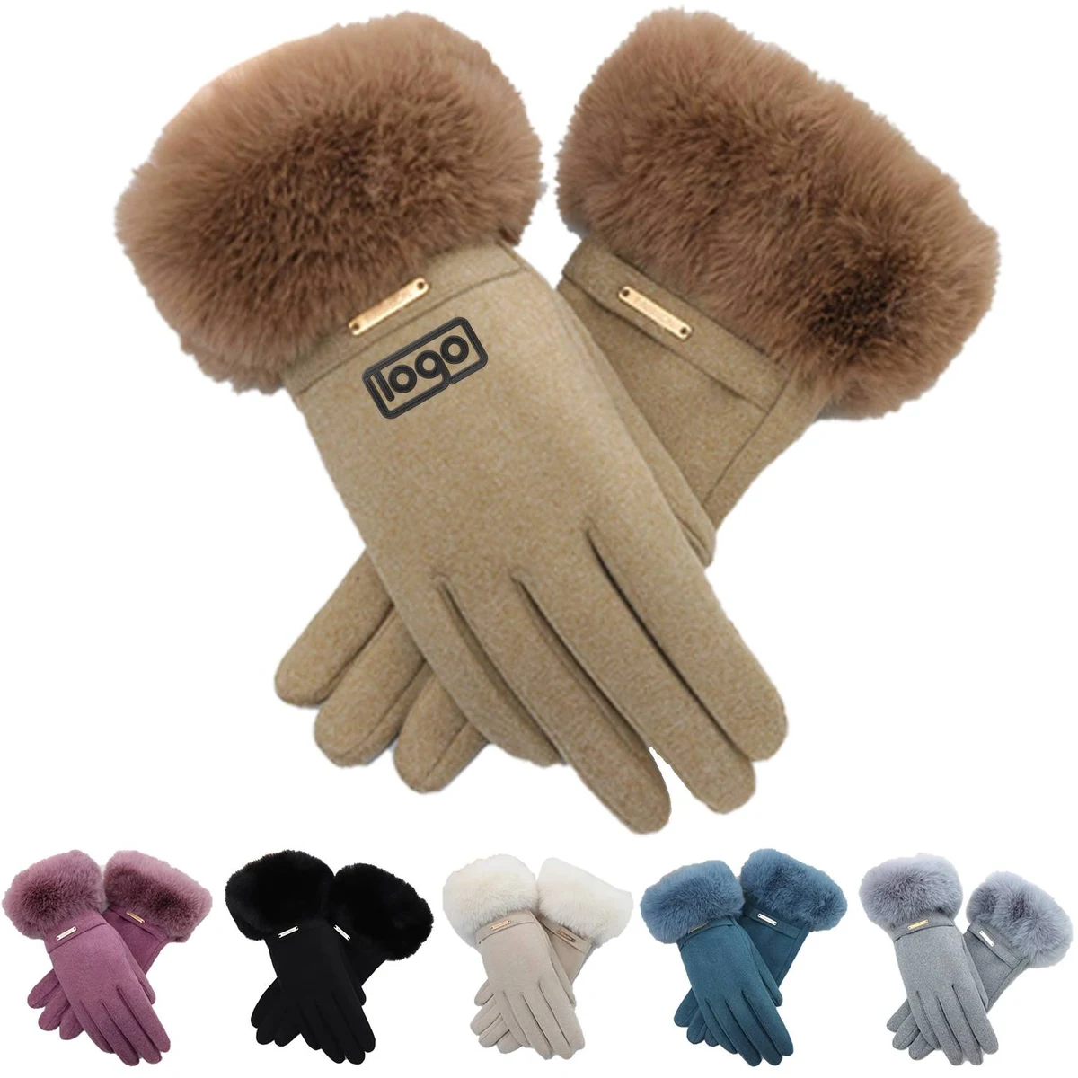 Women Winter Gloves w/ Touch Screen Fingers Faux Fur Cuff 1