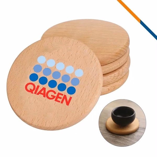 Custom Beech Wood Round Coaster 3.5 or 4.0 — Heat-Resistant Hospitality Accent