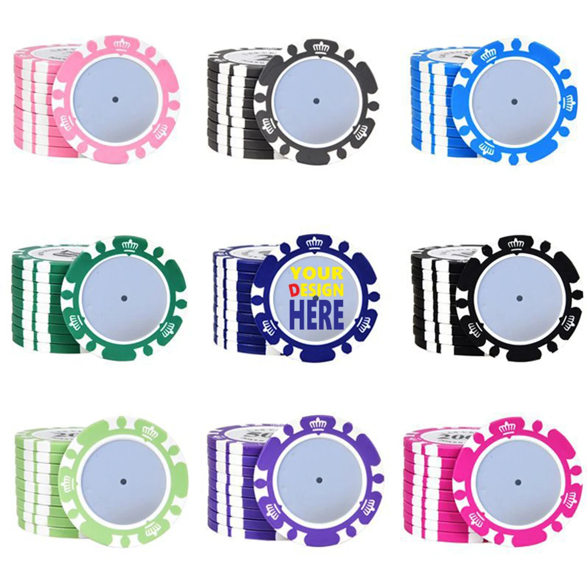 11.5g Blank Clay Poker Chips with Crown Design 1