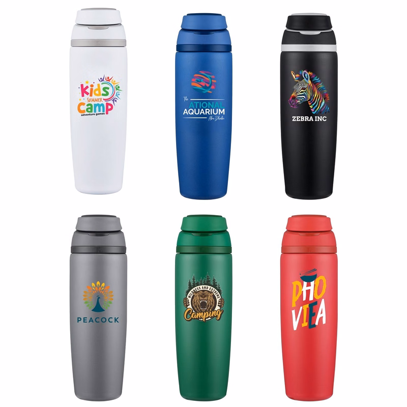 Peak 25oz Recycled Stainless Steel Bottle with easy carry handle lid