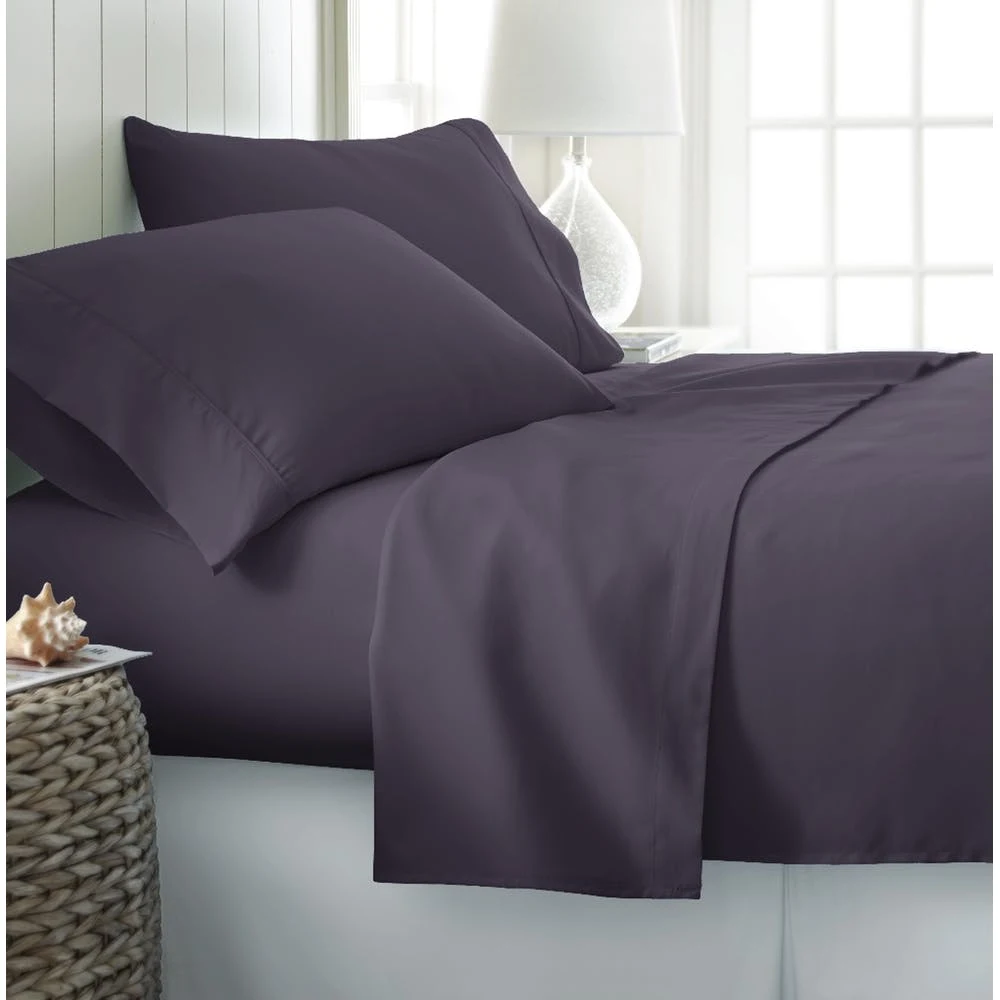 Microfiber Bed Sheet Sets - Purple Queen 4 Piece Double-Brushed, promotional household item with logo imprint 1