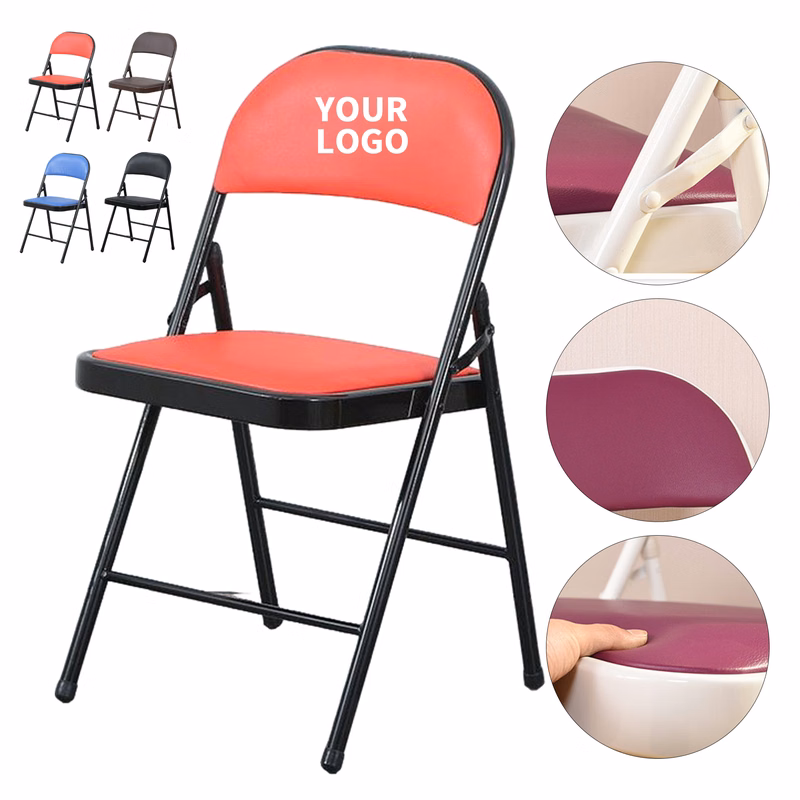 Foldable Iron Chair With PVC Leather Cushion