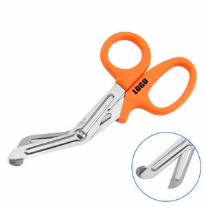 Ergonomic Emergency Medical Scissors With Silver Serrated Blades
