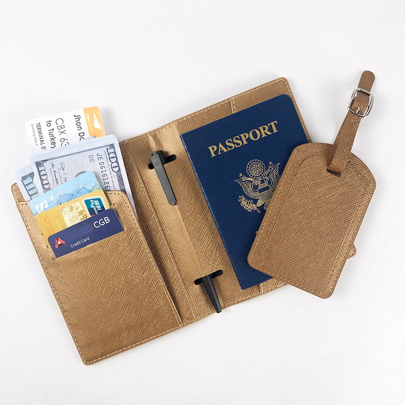 Multifunction PU Leather Passport Holder With Luggage Tag