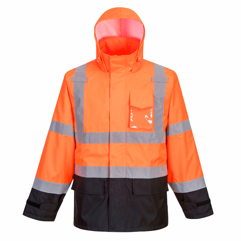PORTWEST® Lightweight Hi-Vis Contrast Rain Traffic Jacket w/ Two-way Zipper