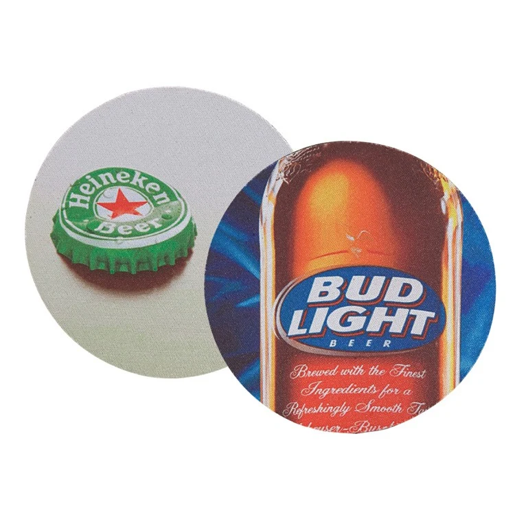 Round Soft Rubber & Jersey Skid Resistant Neoprene Coaster w/ Full Color Dye Sublimation 1