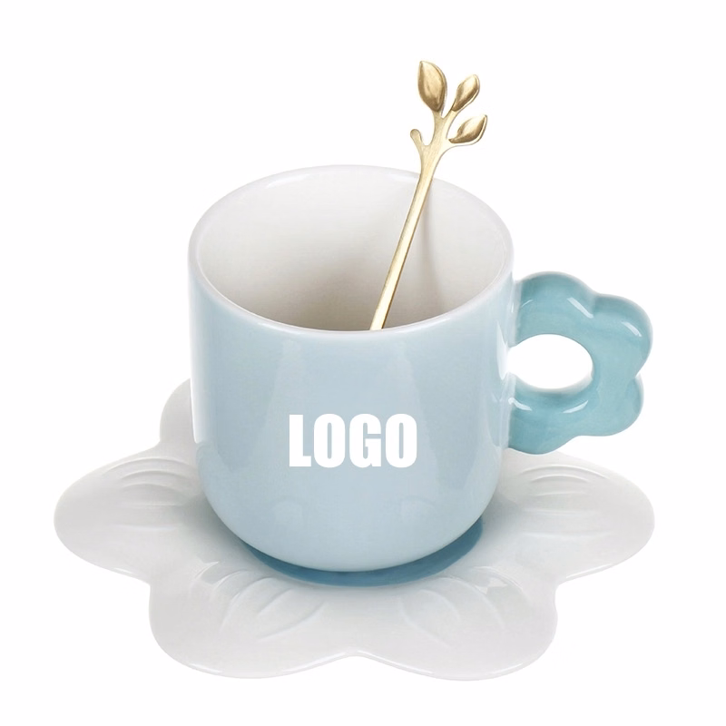 Custom 8 oz Ceramic Coffee Mug Saucer Set