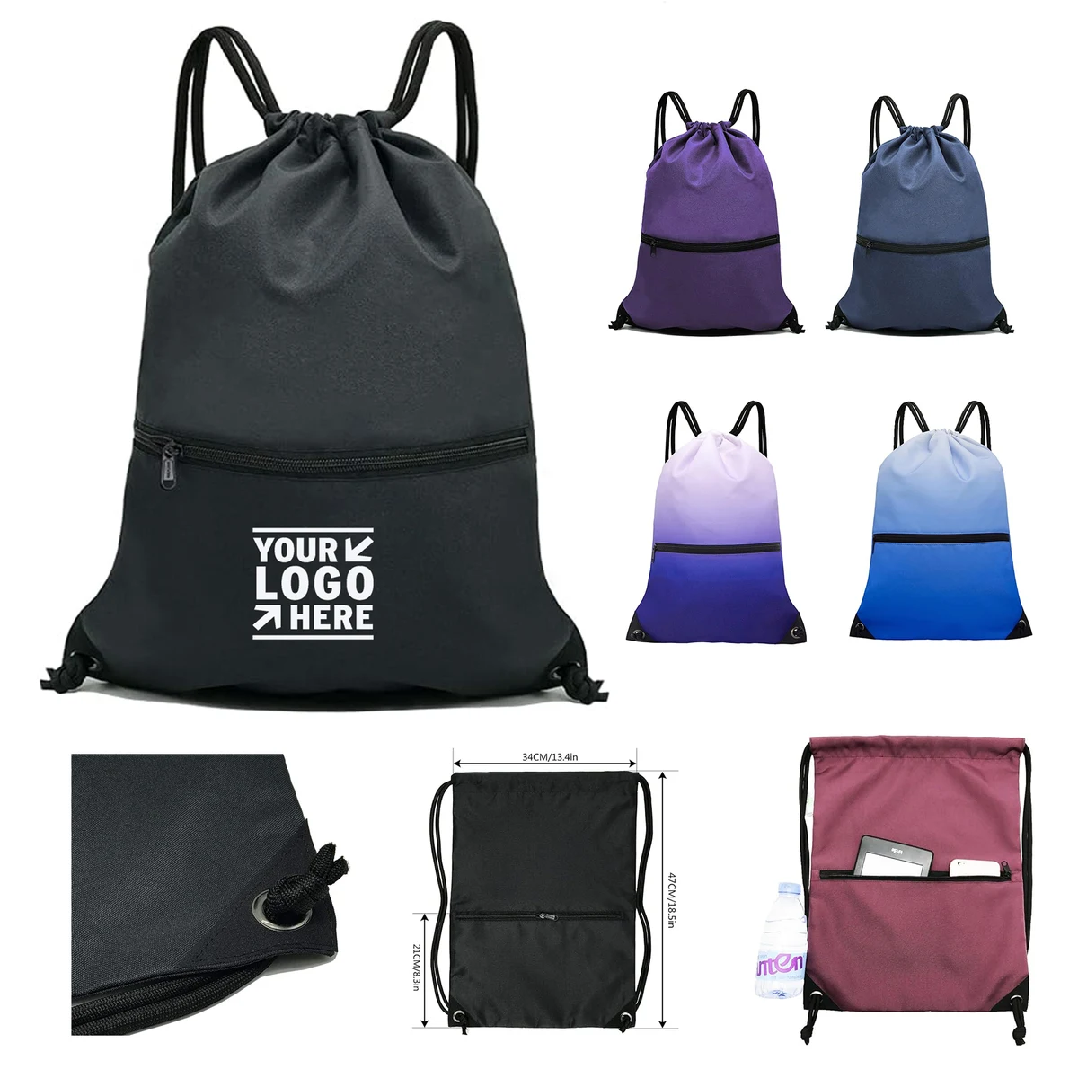 Travel Camping Recyclable Durable Drawstring Backpack Bag Sport Gym Sackpack 1