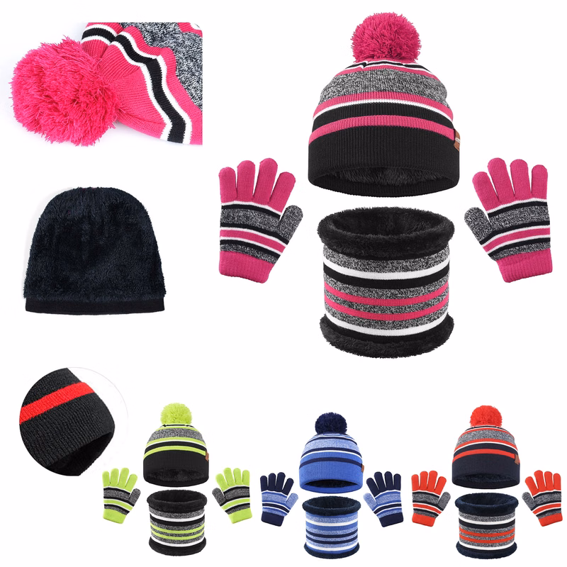 Kid's Knitted Gloves Hat Scarf 3 Piece Set