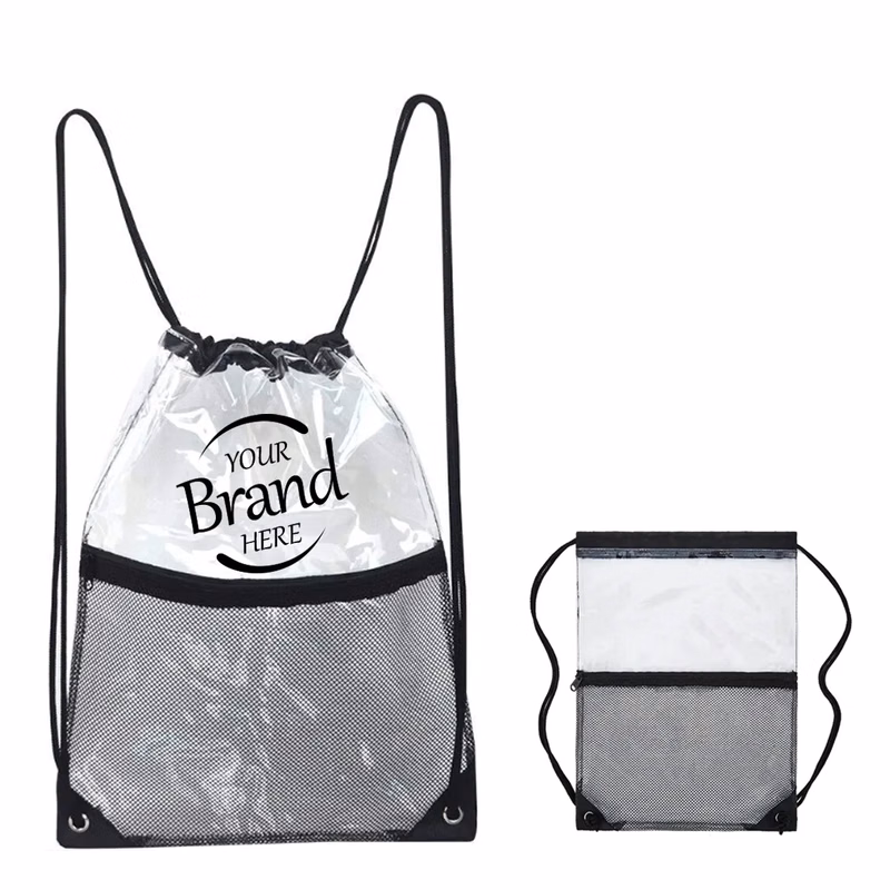 0.003Mm Thick Pvc Clear Drawstring Zipper Mesh Bag