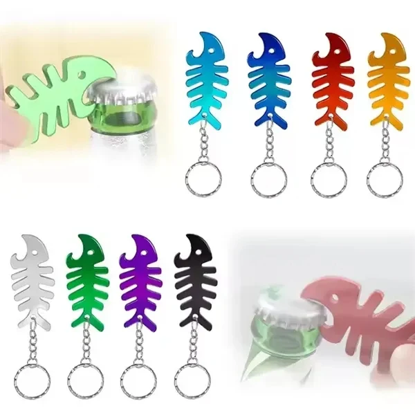 Custom 2.6 Inch Metal Fish Bone Keychain Bottle Opener — Portable Bar Accessory 1