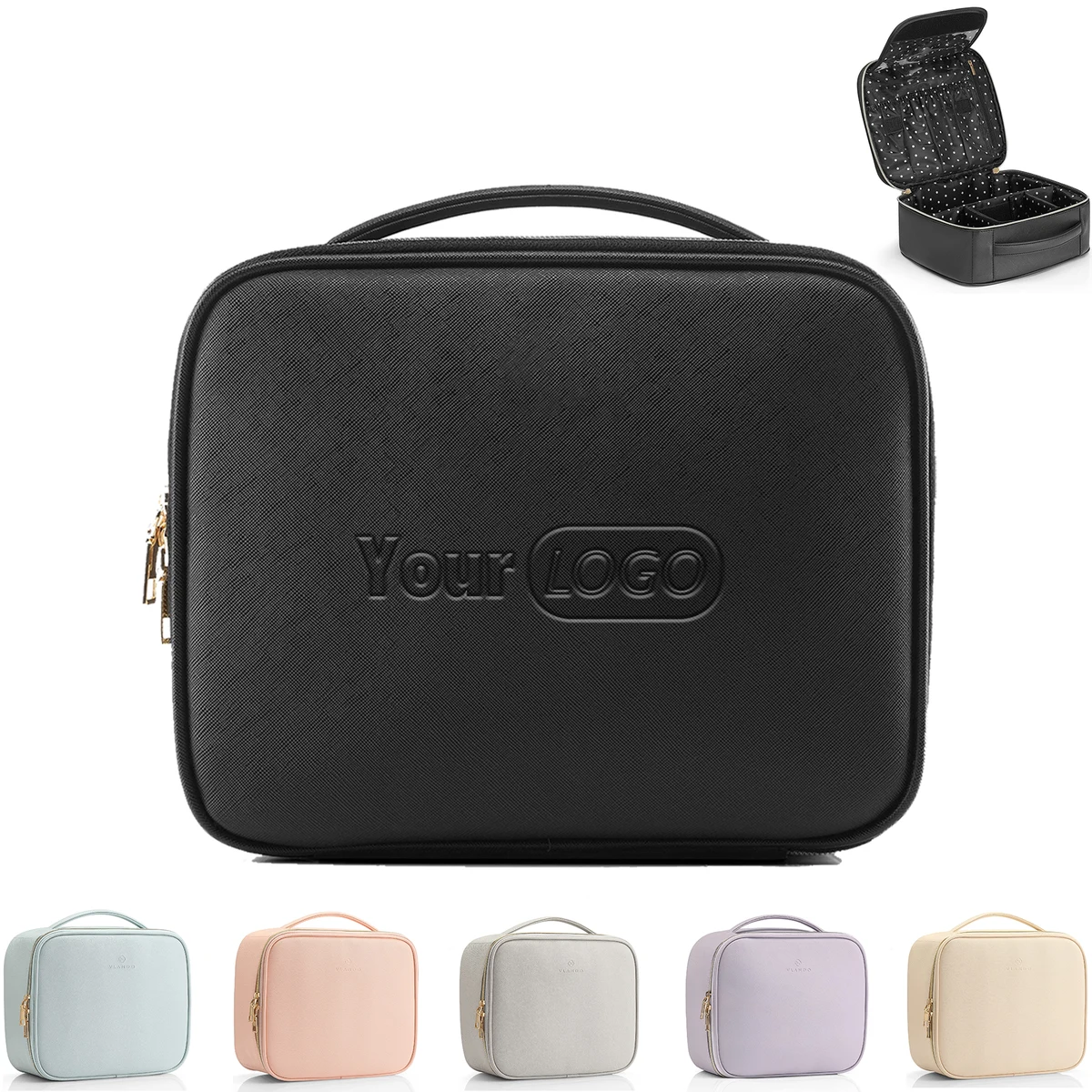 Pu Leather Storage Adjustable Dividers Brushes Cosmetic bag 1