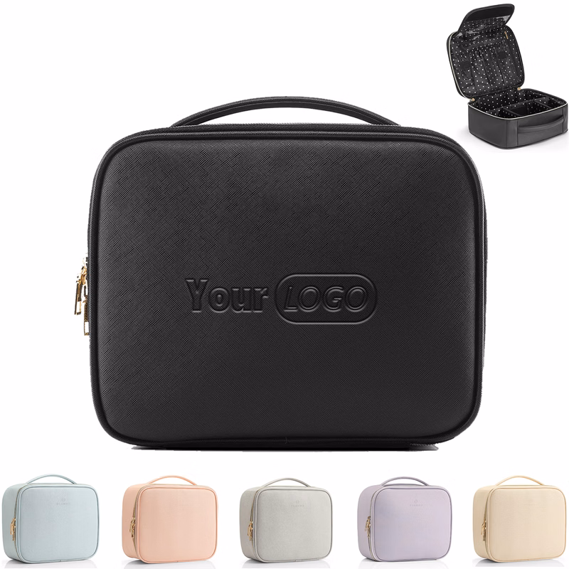 Pu Leather Storage Adjustable Dividers Brushes Cosmetic bag