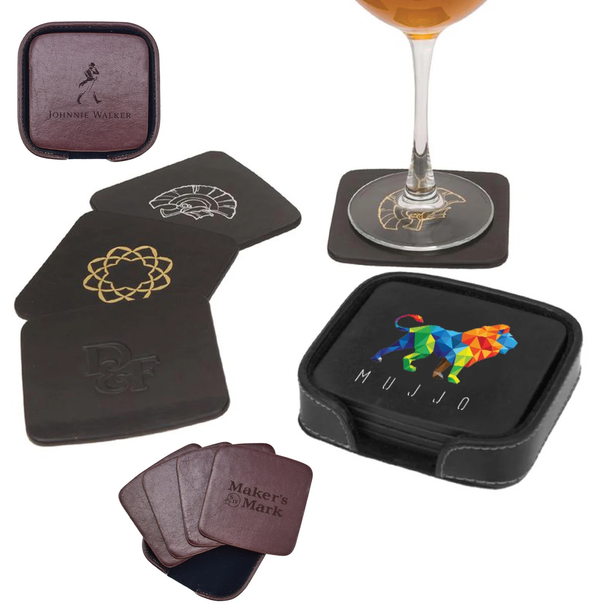 Atlantis Bonded Leather Square Coaster Set 1
