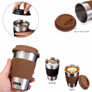 500ml Stainless Steel Tumbler With Heat Resistant Sleeve And Silicone Lid