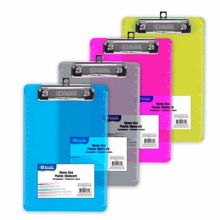 Plastic Clipboards - Memo Size Assorted