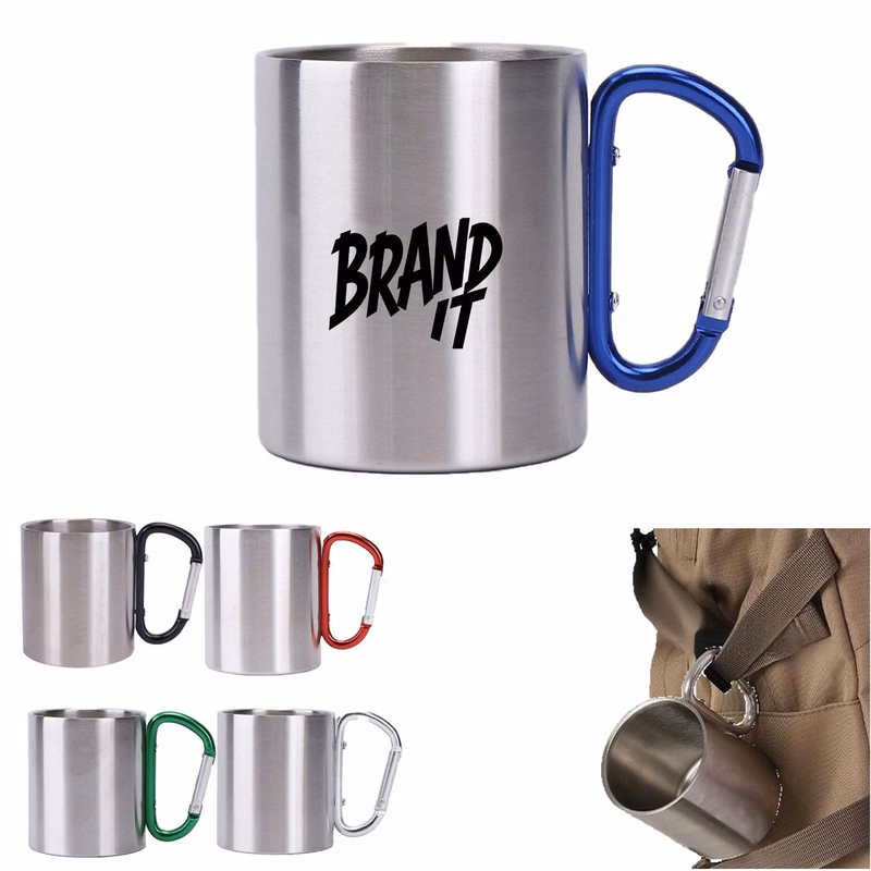 10 oz Camping Stainless Steel Mug w/Carabiner