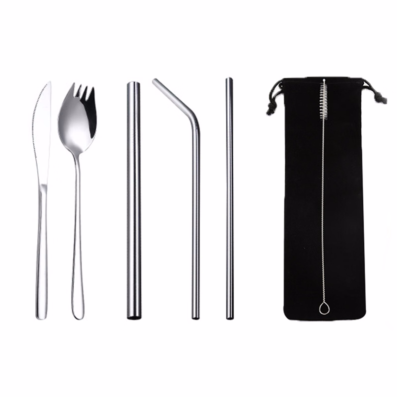 Stainless Steel Straw/Silverware Fork Spoon Straw Kit