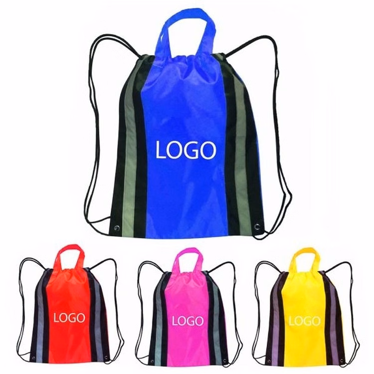 Polyester Drawstring Backpack w/ Reflective Trim