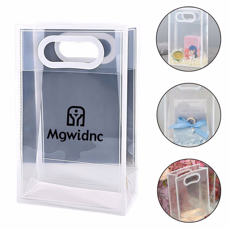White Transparent Gift Bags for Cosmetics Wedding Favor Bags Clear Handled Plastic Bags Premium Feel