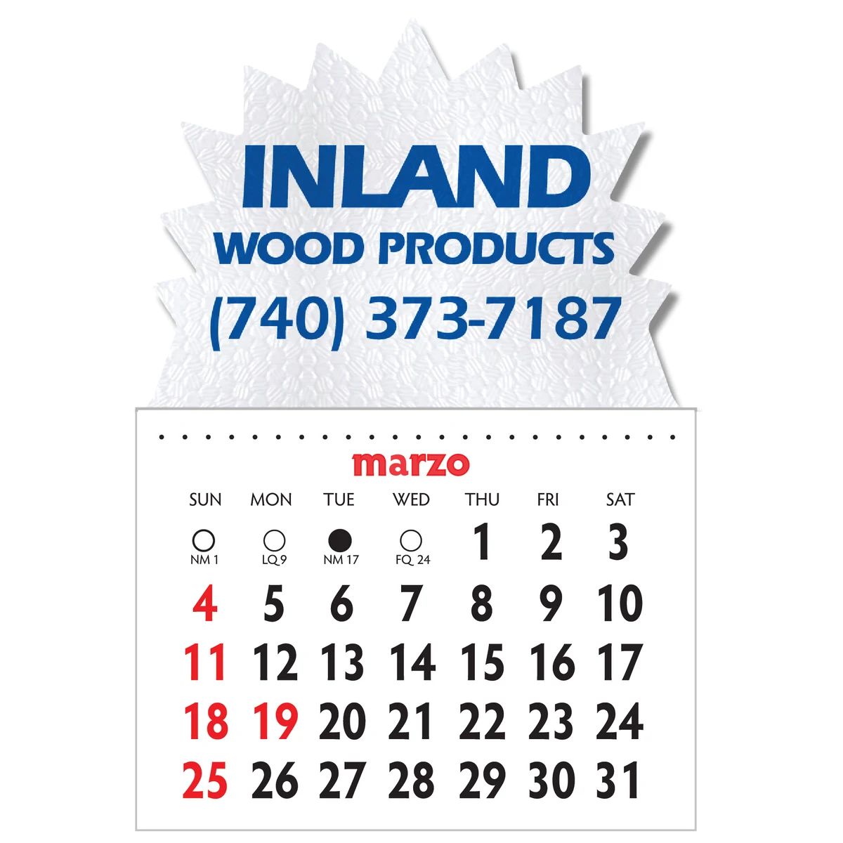 Designer Shaped Kwik-Stik 6 Mill Smooth Vinyl Spanish Calendar w/ Burst Top 1