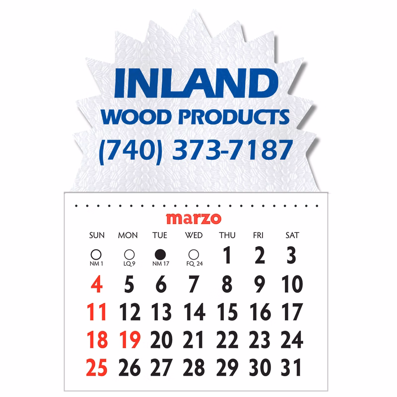 Designer Shaped Kwik-Stik 6 Mill Smooth Vinyl Spanish Calendar w/ Burst Top
