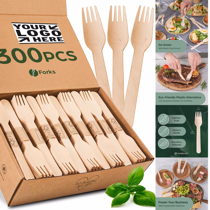 300 Piece Wooden Disposable Forks