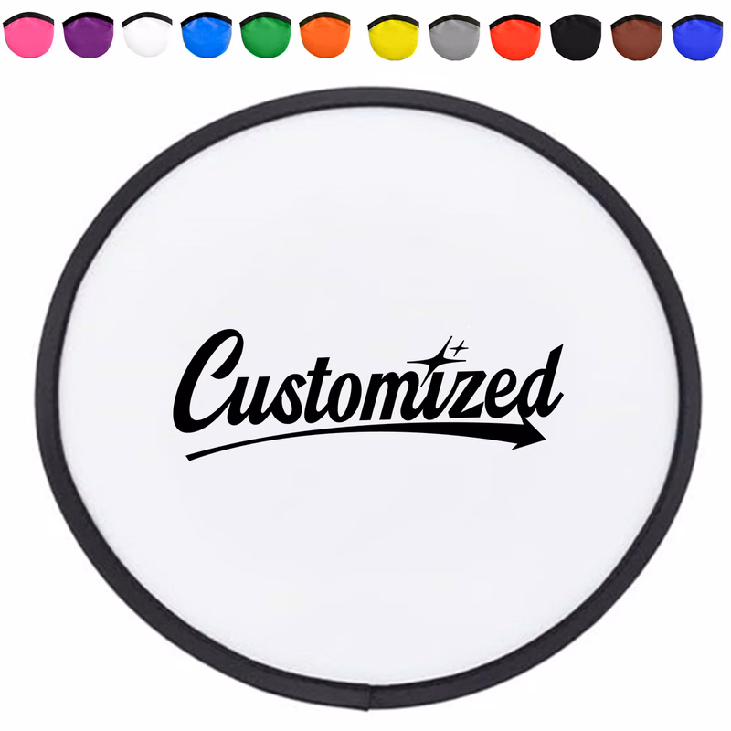 Customizable Foldable Flying Disc Hand Fan w/ Pouch