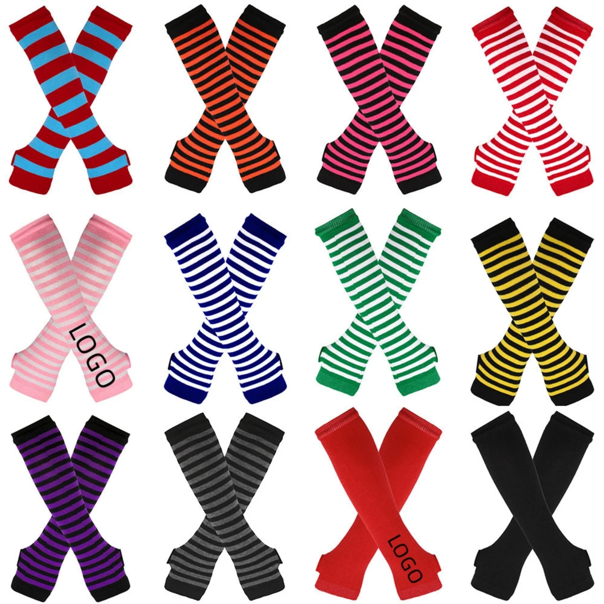 Knit Arm Stripe Warmer Gloves 1