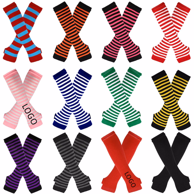 Knit Arm Stripe Warmer Gloves