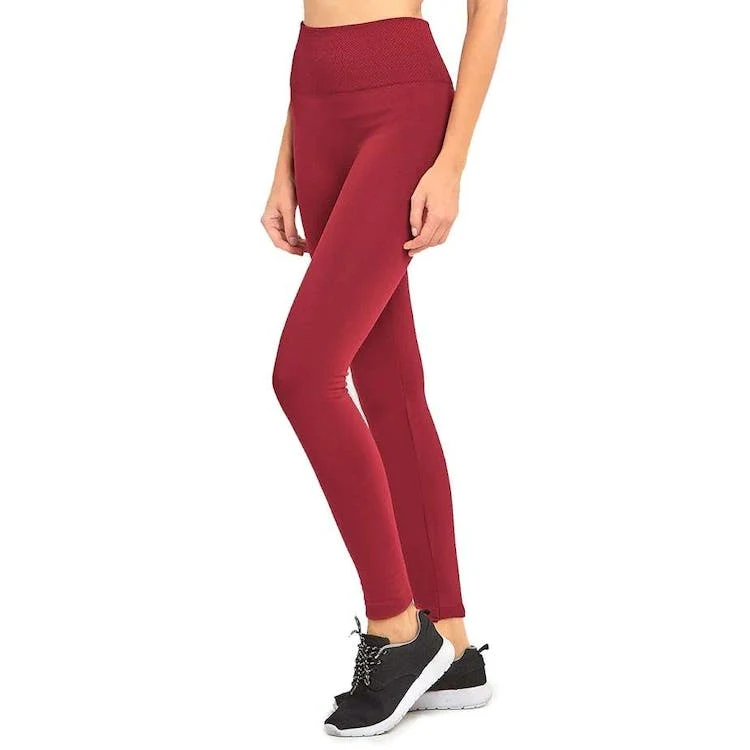 Women's High Waist Fleece Leggings - Burgundy Extra-Wide Band One Size 1