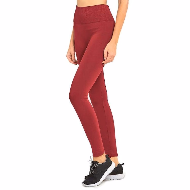 Women's High Waist Fleece Leggings - Burgundy Extra-Wide Band One Size