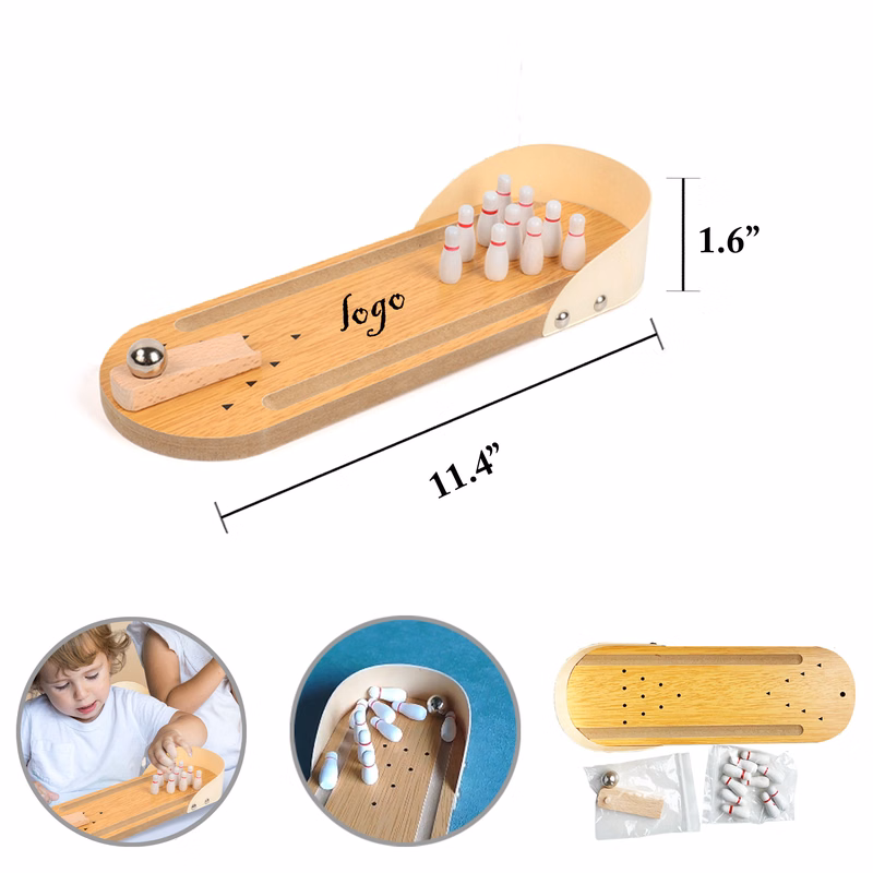 MOQ25 Wooden Mini Bowling Set Interactive Kids Toy