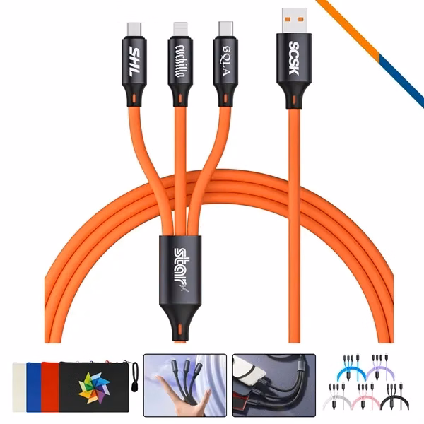 Custom Silicone 3in1 Fast Charging Cable — 480Mbps Multi Device Promo Charger