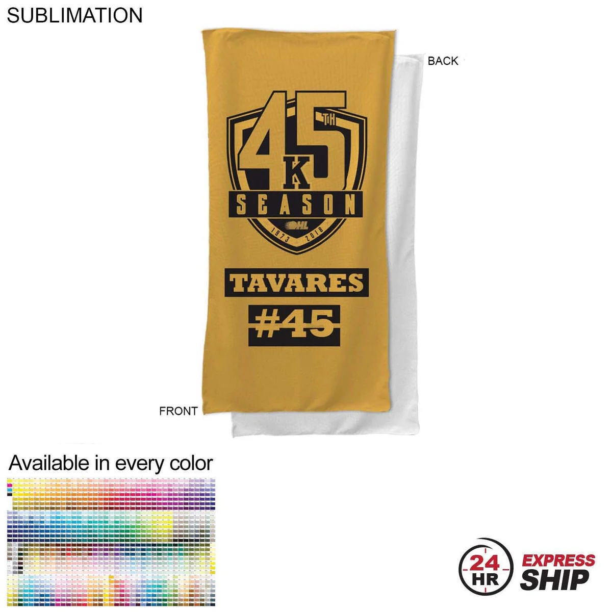 24 Hr Express Ship - Team Towel in Microfiber Dri-Lite Terry, 22x44, Sublimated Bench, shower towel 1