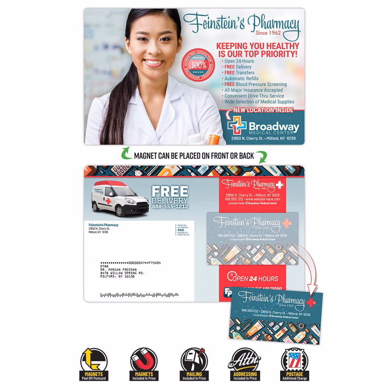 Magna-Peel Laminated Postcard (8.5x5.25; 14pt) with Business Card Magnet (25 mil)