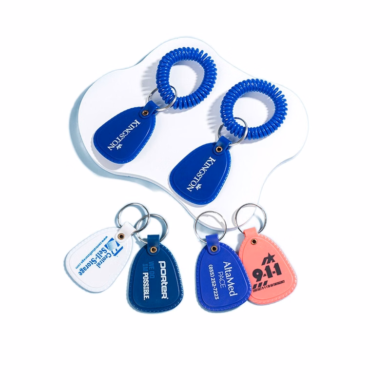 Colorful Spring Spiral Wrist Coil Key Chain With Tag